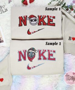 Jack And Sally Face Christmas Embroidered Couples Shirts