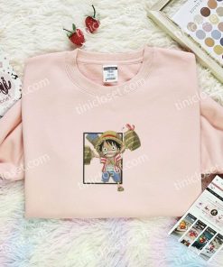 luffy chibi drinking one piece anime embroidered shirt w88u7