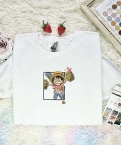 luffy chibi drinking one piece anime embroidered shirt zy2ji