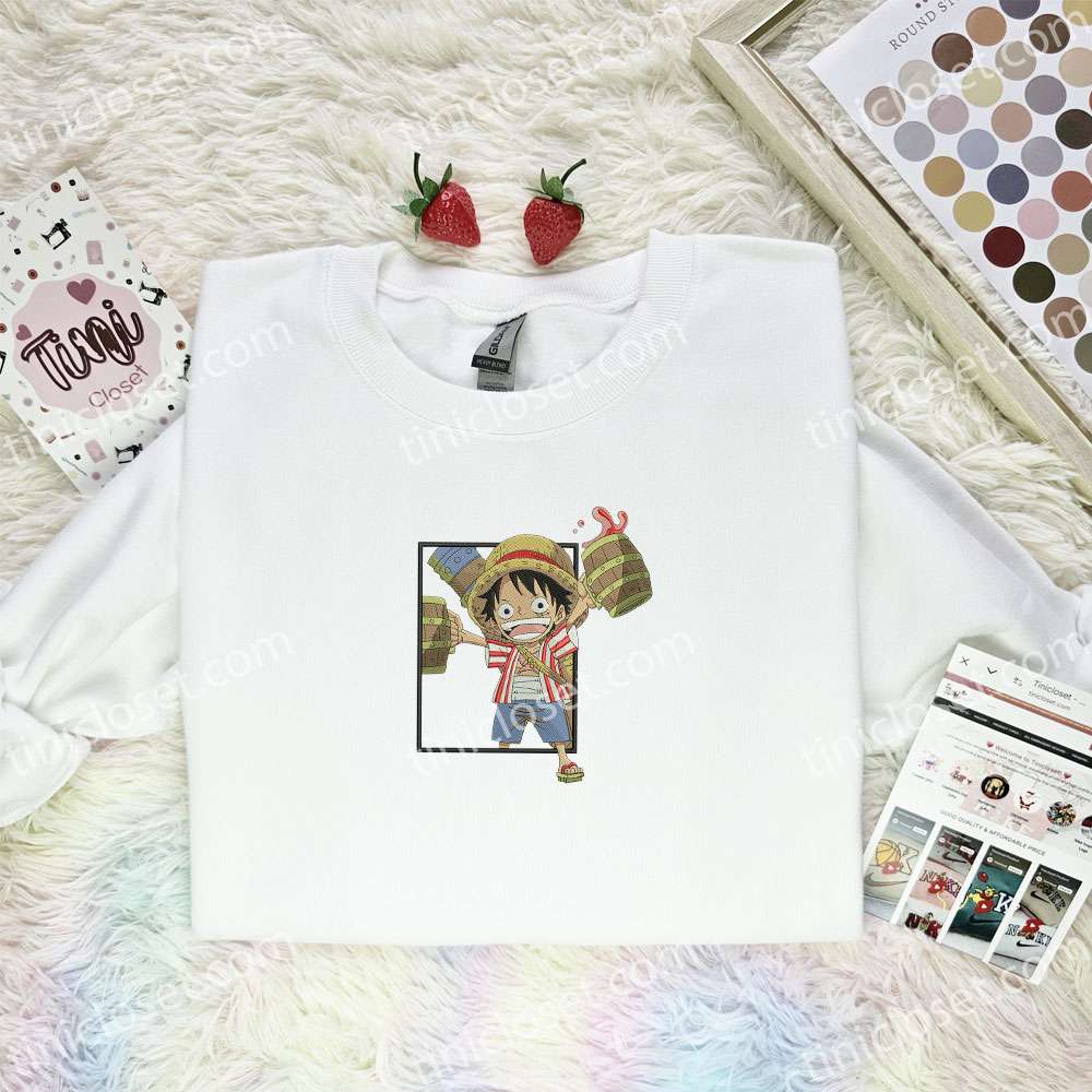 Luffy Chibi Drinking One Piece Anime Embroidered Shirt