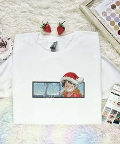 Luffy with Santa Hat One Piece Anime Embroidered Shirt