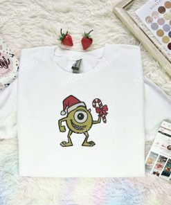 Mike Wazowski with Santa Hat Christmas Embroidered Shirt